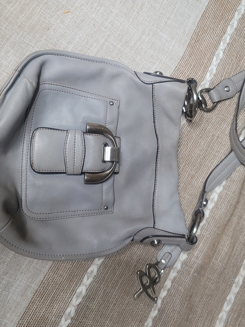 b. makowsky Light Gray Leather Shoulder Bag with Front Buckle